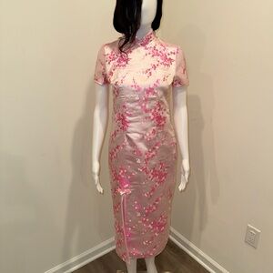 Traditional Pink Floral Chinese Qipao